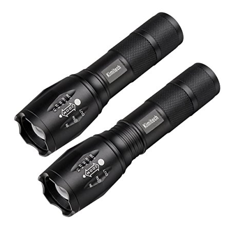 Kimitech LED Flashlight, 2 packs, Handheld Flashlight Portable Outdoor Water Resistant Torch Ultra Bright with Adjustable Focus and 5 Light Modes (black) (black)