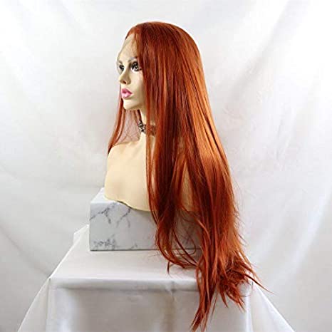 Lucyhairwig Synthetic Lace Front Wig Copper Red #360 Heat Resistant Fiber Hair Silky Straight Wigs For Women