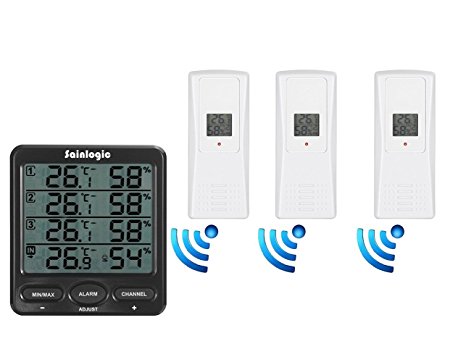 Sainlogic (R) Weather Station Wireless Indoor/Outdoor 8-Channel Thermo-Hygrometer with Three Remote Sensors