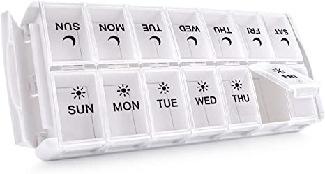 TookMag Weekly Pill Organizer 2 Times a Day, Easy Fill AM PM Pill Box, Large Capacity Quick-Refill 7 Day Pill Cases for Pills/Vitamin/Fish Oil/Supplements (Patent Registered) (White)