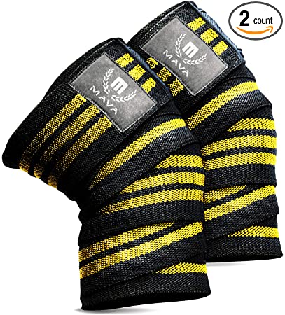 Mava Sports Knee Wraps (Pair) for Cross Training WODs,Gym Workout,Weightlifting,Fitness & Powerlifting - Knee Straps for Squats - for Men & Women- 72"-Compression & Elastic Support