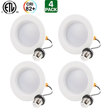 Hykolity 4 Inch LED Downlight Recessed Can Light Dimmable Retrofit Ceiling Trim Lamp 10W [65W Equivalent] 700lm 5000K Daylight White Damp Rated - Pack of 4