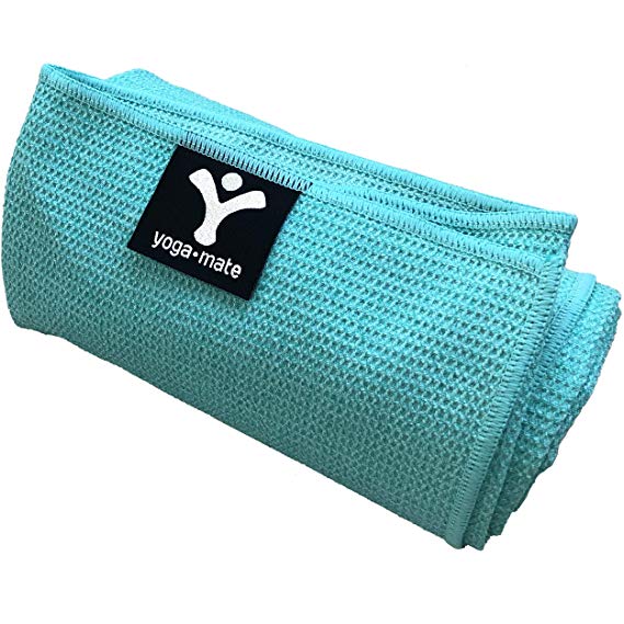 Yoga Mate Sticky Grip Yoga Towel The Best Non-Slip Towel for Hot Yoga - Anti-Slipping, Sweat Absorbent Microfiber Towels with Silicone Grip Bottom - Perfectly Fits Standard & XL Sized Mats