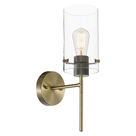 Globe Electric Cusco 1-Light Wall Sconce, Antique Brass, Clear Glass Shade 65958