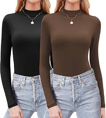 Zeagoo Womens Long Sleeve Shirts Mock Neck Basic Slim Fitted Tops Lightweight Stretch Base Layer T-Shirt