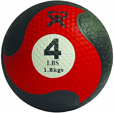 CanDo Firm Non-Slip, Dual-Textured, Weighted Medicine Ball for Exercise, Workouts, Plyometrics, Warmups, Core Training and Stability. 8" Diameter - Red - 4 lb