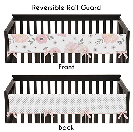 Sweet Jojo Designs Blush Pink, Grey and White Long Front Crib Rail Guard Baby Teething Cover Protector Wrap for Watercolor Floral Collection by