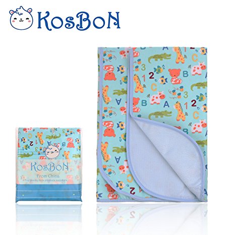 Kosbon Extra Large (40" x 30") Infant Baby Deluxe Flannel and Bamboo Fiber Cotton Urine pad, Waterproof Cartoon Pattern Diaper Baby Waterproof Sheet. (L Size, Animal Paradise)