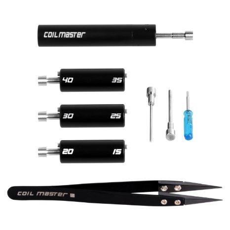 Coil Master V3 6-in-1 Coil Jig and Precision Ceramic Tweezers and Japanese Organic Cotton Wire Winding Tool for Ecig Authentic 6 Coiling poles Black