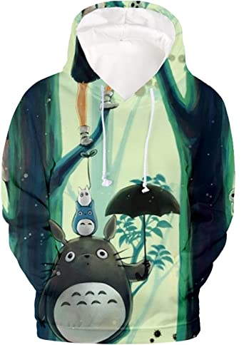 CHAIRAY Anime Hoodie Realistic 3D Totoro Pullover Hooded Sweater Cartoon Jacket with Pocket