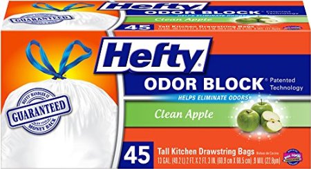 Hefty Odor Block Tall Kitchen Bags, Clean Apple, 45 Count