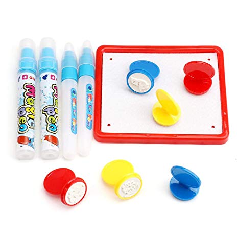 Doodle Pen,Water Doodle Replacement Pen Water Drawing Painting pens Watermark Stamp Seal for All Doodle Mats Drawing Painting Boards (4 Pens, 6 Stamp Seals, 1 Plate)