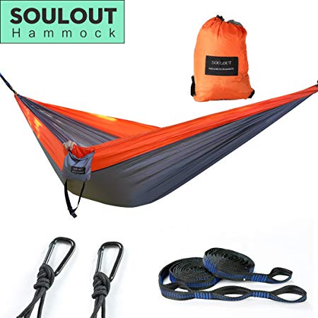 SOULOUT Double Camping Hammock - Lightweight Portable Parachute Nylon Hammocks for Backpacking, Travel, Beach, Hiking, Yard.