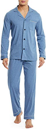 David Archy Men's Cotton Sleepwear Button-Down Pajamas Set
