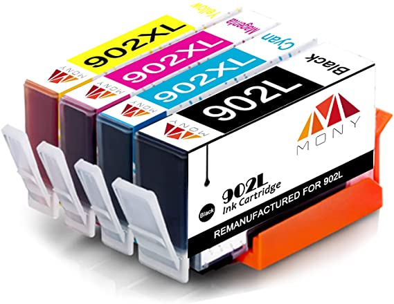Mony Remanufactured HP 902XL 902 XL Ink Cartridges with New Updated Chip Replacement for HP Officejet Pro 6958 6978 6968 6962 6975 6970 6060 6954 6951 Printers (Black, Cyan, Magenta, Yellow, 4 Pack)