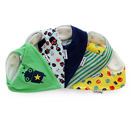 Lovjoy Bandana Drool Baby bibs (5 PACK - MUNCHKIN) Super Absorbent & Soft for Ultimate Comfort with Adjustable Snaps- Cute Baby Gift for Boys & Girls.
