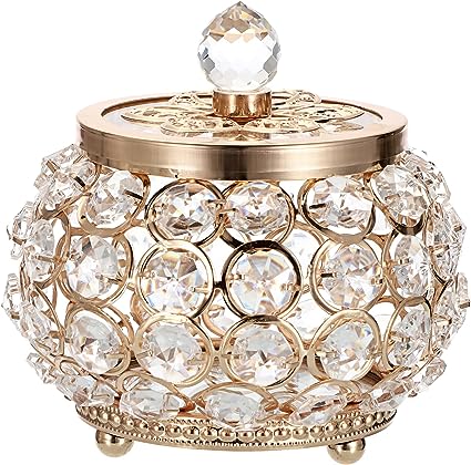 Hipiwe Crystal Jewelry Box with Glass Lid Small Trinket Organizer Mirrored Treasure Box Ring Holder Earrings Necklace Storage Box Keepsake Gift Box for Home Dresser Decor, Gold