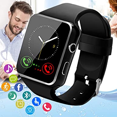 Smart Watch,Android Smartwatch Touch Screen Bluetooth Smart Watch for Android Phones Wrist Phone Watch with SIM Card Slot & Camera,Waterproof Sports Fitness Tracker Watch for Men Women Black