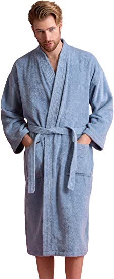 Soft Touch Linen Men's Robe, Turkish Terry Bathrobe, 100% Cotton Kimono Spa Bathrobe