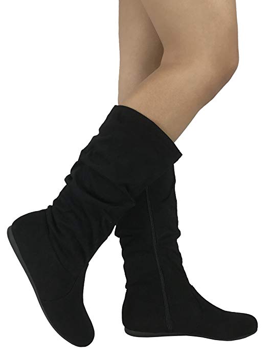 Wells Collection Womens & Girls Slouchy Wonda Boots Soft Flat to Low Heel Under Knee High