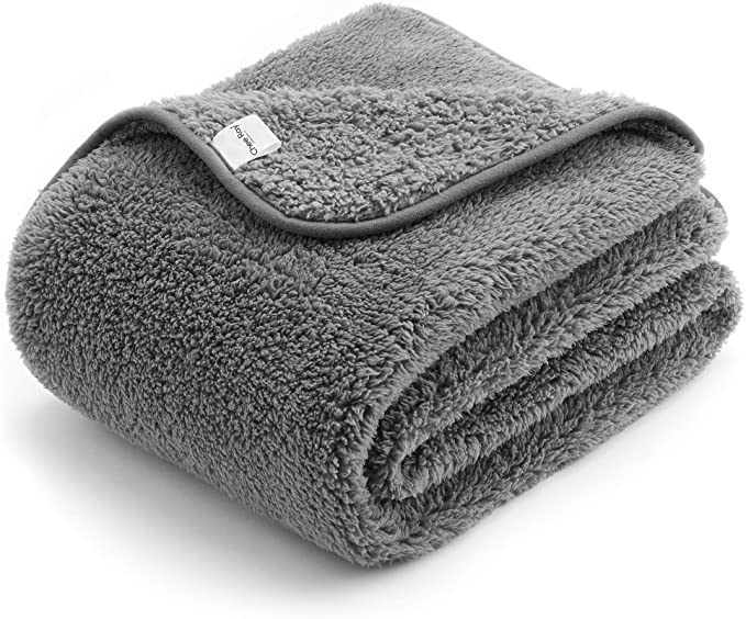 Premium Sherpa Throw Blanket Ultra Plush Luxurious Furry Feeling, Sewn Binding Edge All Season Light Weight Great Lap Blanket for Office, School, Flight and Outdoors – 47 x 40 Inch, Wolfy Gray, 1-Pack