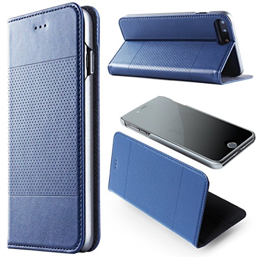 iPhone 8 Plus Flip Cover Case, iPhone 7 Plus Wallet Leather Case Kickstand Slim Fit Protective Case with Non Slip Function Navy Blue iPhone 7 Plus Leather