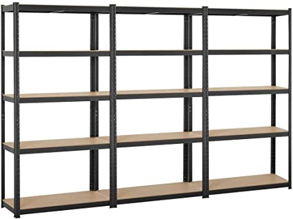 Yaheetech Black 5-Shelf Steel Shelving Unit Storage Rack Adjustable Garage Shelves Utility Rack Display for Home Office Garage 71in Height, 3 Packs