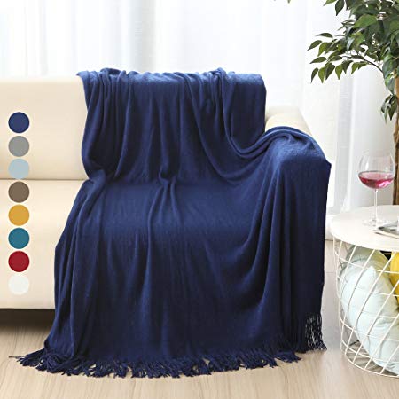 ALPHA HOME Soft Throw Blanket Warm & Cozy for Couch Sofa Bed Beach Travel - 50" x 60", Navy