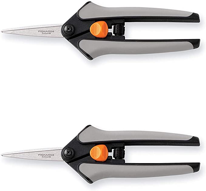 Fiskars 99216935J Pruning Softouch Micro-Tip Snip, Non-Coated Blades, Gray - 2 Pack