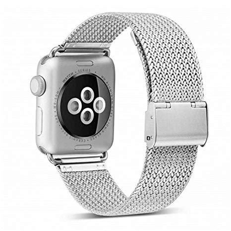 OROBAY Compatible with iWatch Band 42mm 44mm 38mm 40mm, Stainless Steel Milanese Loop Replacement Band Compatible with Apple Watch Series 4 Series 3 Series 2 Series 1, Silver 42mm 44mm