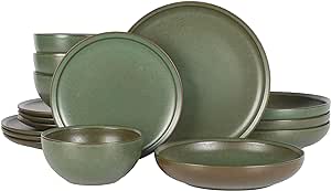 Gibson Elite Beckett Stoneware Matte Reactive Glaze 16 Piece (Service for 4) Plates and Bowls Dinnerware Set - Green