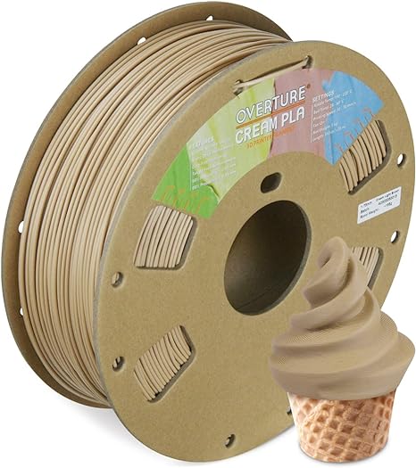 OVERTURE Cream PLA Filament, Cardboard Spool, Premium PLA 1kg(2.2lbs), Dimensional Accuracy 99% Probability +/- 0.03mm,Fit Most FDM Printer (Cream Light Brown)