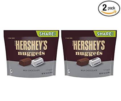 Milk Chocolate, Hersheys Nuggets Milk Chocolate Candy, Individually Packed in a Share Size Pouch, Ideal Snacks to Satisfy Kids and Adults Sweet Tooth for 2 Packs of 10.2 Oz