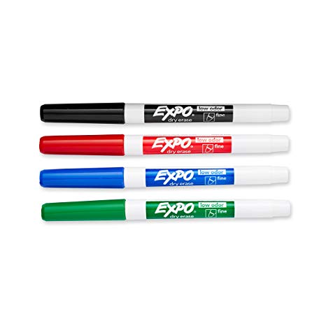 EXPO 86074  Low-Odor Dry Erase Markers, Fine Point, Assorted Colors, 4-Count