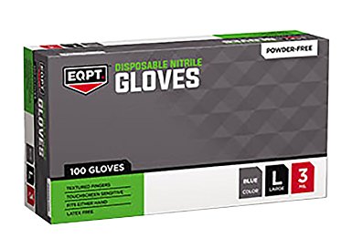 EQPT. Disposable Nitrile Gloves, Powder Free, Blue, Large, Box of 100, Commercial Grade, Food Safe