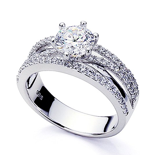 Platinum Plated Sterling Silver 1.2ct Round CZ Solitaire Wedding Engagement Ring ( Size 5 to 9 )