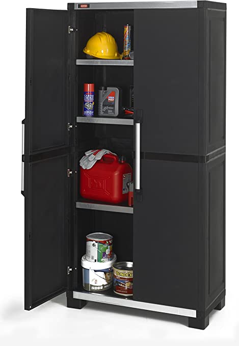 Keter XL Pro Storage Cabinet and Tool Organizer with Lockable Doors and Shelves – Perfect for Home Workshop, Basement, and Laundry Room, Black