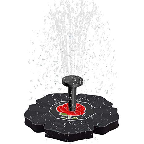 Flantor Solar Power Pump, Rose Bird bath Fountain Pump Brushless Pump for Garden and Patio Watering (Black)