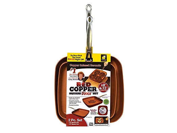 Red Copper Cookware 10- and 12-Inch Square Frying Pan Set of 2 by BulbHead