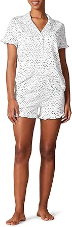 Amazon Essentials Women's Cotton Modal Piped Notch Collar Pajama Set (Available in Plus Size)