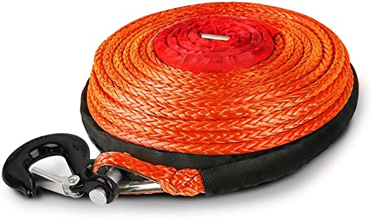 X-BULL 3/8" x 100ft 10mm*30m SK75 Dyneema Synthetic Towing Winch Cable 23000LBS/10432KG Load Capacity With Free Hook (Orange)