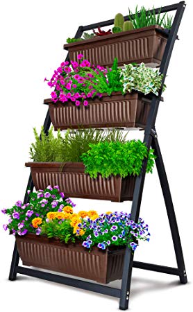 4-Ft Raised Garden Bed - Vertical Garden Freestanding Elevated Planters 4 Container Boxes - Good for Patio Balcony Indoor Outdoor - Cascading Water Drainage (1-Pack/Fernie)