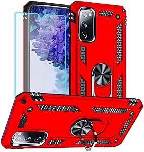 Samsung Galaxy S20 FE Case, Galaxy S20 FE 5G case with HD Screen Protector, Military Grade Protective Cases with Ring for Samsung Galaxy S20 FE 5G (Red)