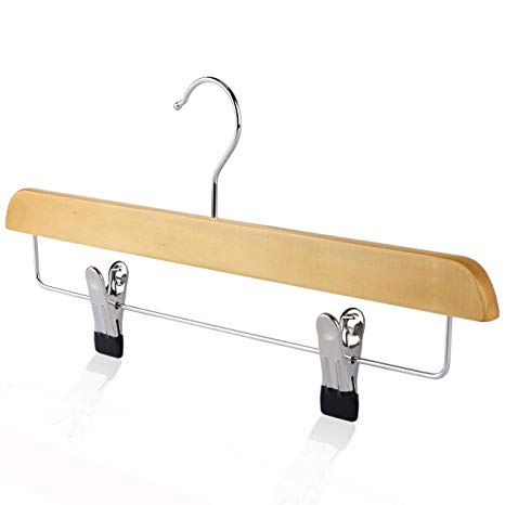 The Hanger Store 30 Natural wooden coat clothes hangers with clips and bar for trousers, skirts-Choose Quantity & Colour