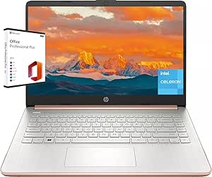 HP 14" Ultral Light Laptop Computer - with Microsoft Office Lifetime License, 16GB RAM, 384GB Storage(128GB eMMC  256GB microSD), Intel Quad-Core N4120, Anti-Glare HD Display, Webcam, Win 11 S Mode