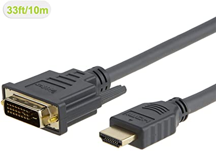 HDMI to DVI Cable, VeLLBox 33Ft HDMI A-Type Male to DVI 24 1 Male Cable Bi-Directional, High Speed, Gold Plated, Grey, 10m/33ft