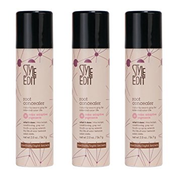 Root Concealer (Medium/Light Brown) 2oz by Style Edit ® Instantly Covers Gray Hair Between Color Services! (3 PACK)