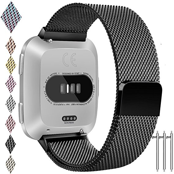 for Fitbit Versa Band, Vancle Small Large Size Adjustable Replacement Watch Bands Metal Wristband Bracelet Straps with Magnetic Closure Clasp for Fitbit Versa Fitness Smart Watch Women Men