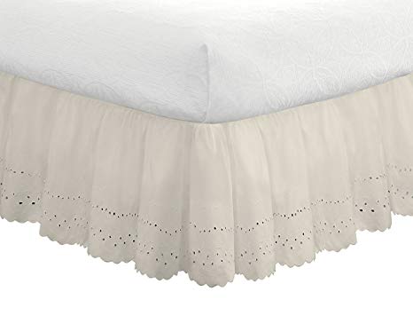 Fresh Ideas Eyelet Ruffled Bedskirt – Ruffled Bedding with Gathered Styling – 18” Drop, Queen, Bone Ivory