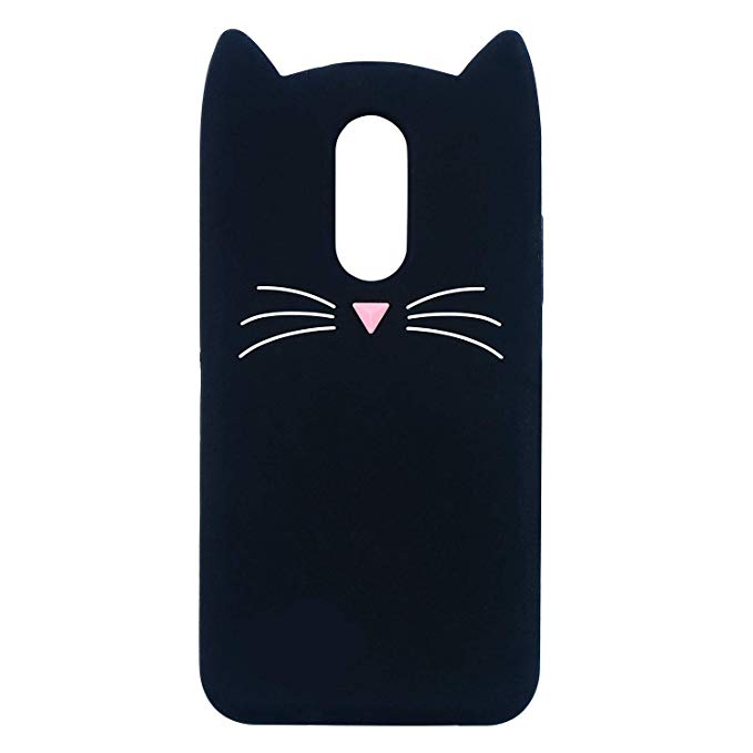 E2Eonline Phone Case for LG Stylo 4/LG Q Stylus, Girls Cartoon Phone Cover, 3D Black Cat Animal Cute Soft Silicone Rubber Character, Fashion Cool Protective for Kids Child Teens Girls